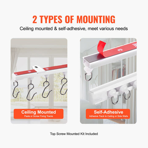Ceiling Curtain Track Set, 9.9 FT/3 Meter, Self Adhesive, No Drill Ceiling Track System for Curtains, Room Divider Curtain Track Ceiling Mounted for Living Room with Hooks and Hardware, White