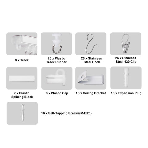 Ceiling Curtain Track Set, 9.9 FT/3 Meter, Self Adhesive, No Drill Ceiling Track System for Curtains, Room Divider Curtain Track Ceiling Mounted for Living Room with Hooks and Hardware, White