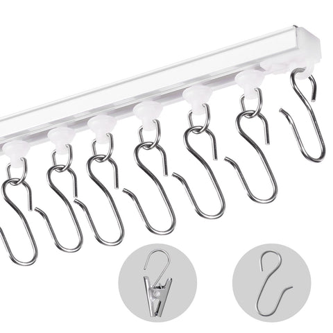 Ceiling Curtain Track Set, 9.9 FT/3 Meter, Self Adhesive, No Drill Ceiling Track System for Curtains, Room Divider Curtain Track Ceiling Mounted for Living Room with Hooks and Hardware, White