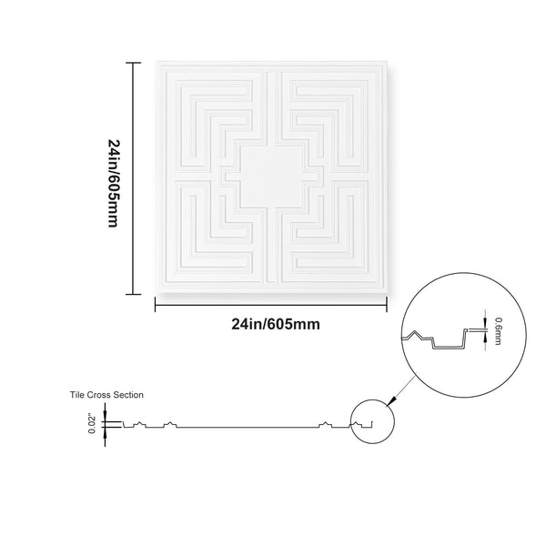 VEVOR Ceiling Tiles 12-Pack 24 x 24 in PVC Easy Installation White Echo Pattern