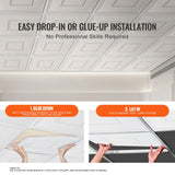 Ceiling Tiles 12-Pack 24 x 24 in PVC Easy Installation White Geometric