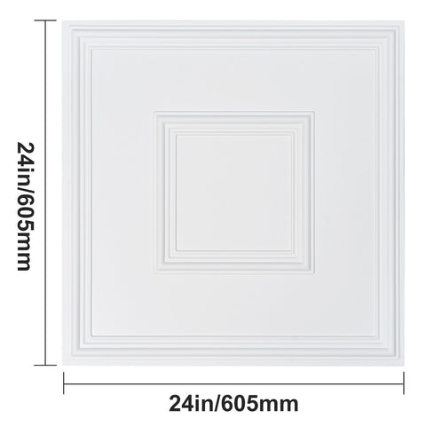 Ceiling Tiles 12-Pack 24 x 24 in PVC Easy Installation White Geometric