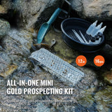 Gold Panning Kit With Mini Sluice Box, 12" Aluminum Gold Mining Equipment, 16 PCS Gold Prospecting Kit with Gold Pan, Classifier Screen, Separating Magnet, Drawstring Backpack and Accessories
