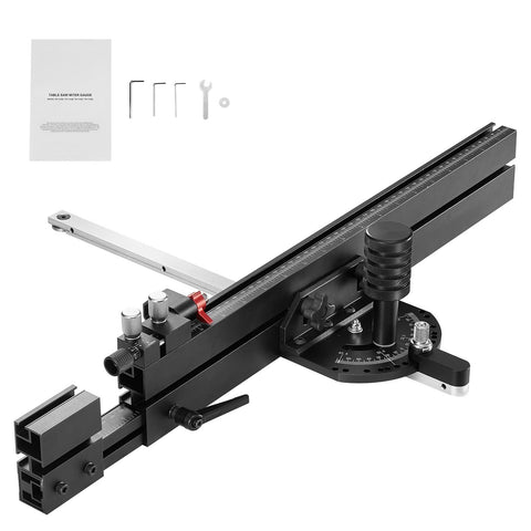 Precision Miter Gauge, Standard Slot 3/4'' x 3/8'', Aluminum Alloy Table Saw Miter Gauge with 19-35 in Grating 15 Angle Stops Adjustable Spring Loaded Plunger and Removable Disc, for Woodworking
