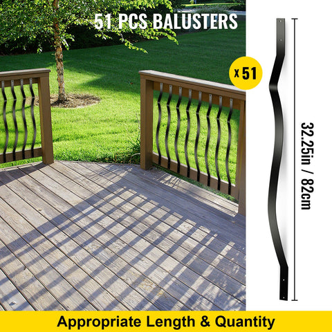 Deck Balusters, 51 Pack Metal Deck Spindles, 32.25""x1"" Staircase Baluster with Screws, Iron Deck Railing for Wood and Composite Deck, Stylish Baluster for Outdoor Stair Deck Porch