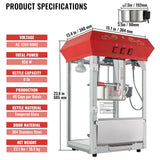 Popcorn Popper Machine Countertop Popcorn Maker 850W 8 Oz 48 Cups Red