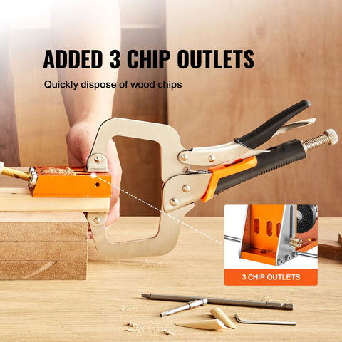 Pocket Hole Jig Kit, 34 Pcs Pocket Hole Jig System with C-clamp, Fixture, Step Drills, Wrenches, Drill Stop Rings, Square Drive Bits, Toolbox, for DIY Carpentry Projects, Adjustable