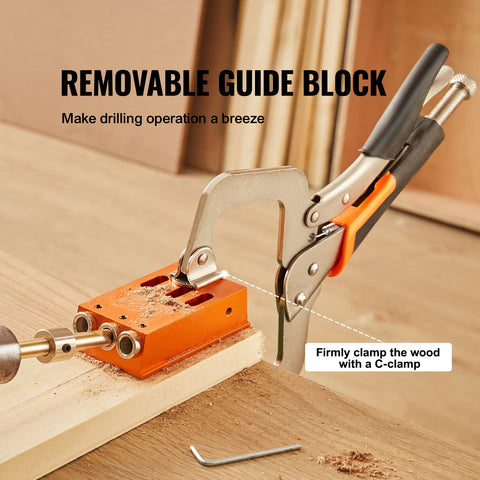 Pocket Hole Jig Kit, 34 Pcs Pocket Hole Jig System with C-clamp, Fixture, Step Drills, Wrenches, Drill Stop Rings, Square Drive Bits, Toolbox, for DIY Carpentry Projects, Adjustable