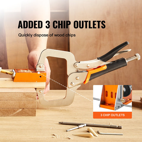 Pocket Hole Jig Kit, 34 Pcs Pocket Hole Jig System with C-clamp, Fixture, Step Drills, Wrenches, Drill Stop Rings, Square Drive Bits, Toolbox, for DIY Carpentry Projects, Adjustable