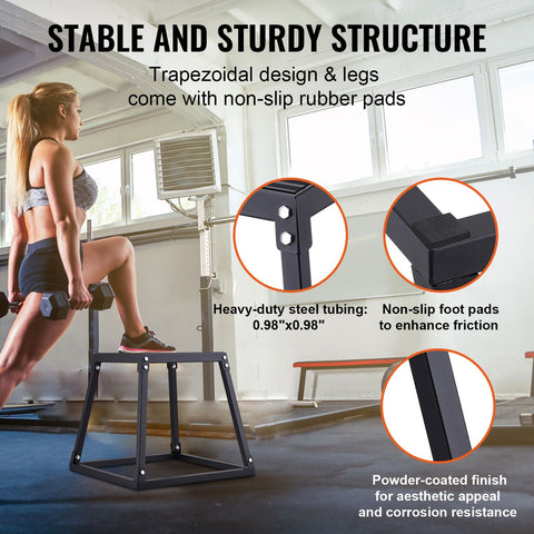 Plyometric Jump Boxes, 12/18/24 Inch Plyo Box, Platform and Jumping Agility Box, Anti-Slip Fitness Exercise Step Up Box Set for Home Gym Training, Conditioning Strength Training, Black