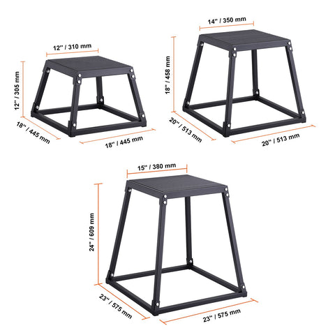 Plyometric Jump Boxes, 12/18/24 Inch Plyo Box, Platform and Jumping Agility Box, Anti-Slip Fitness Exercise Step Up Box Set for Home Gym Training, Conditioning Strength Training, Black