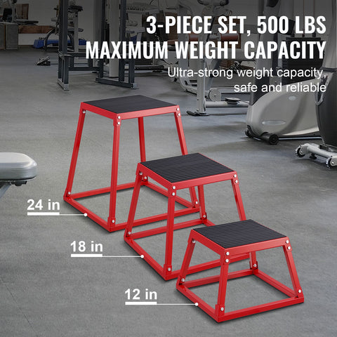 Plyometric Jump Boxes, 12/18/24 Inch Plyo Box, Platform and Jumping Agility Box, Anti-Slip Fitness Exercise Step Up Box Set for Home Gym Training, Conditioning Strength Training, Red