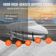 VEVOR Boat Cover 600D Waterproof 23-24 ft Boat Cover V-Hull Tri-Hull Runabout