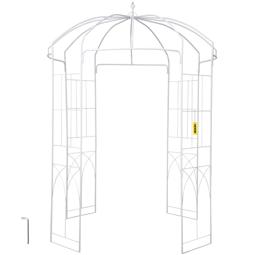 Birdcage Shape Garden Arbor, 9\' High x 6.6\' Wide, Heavy Duty Wrought Iron Arbor, Wedding Arch Trellis for Climbing Vines in Outdoor Garden, Lawn, Backyard, Patio, White
