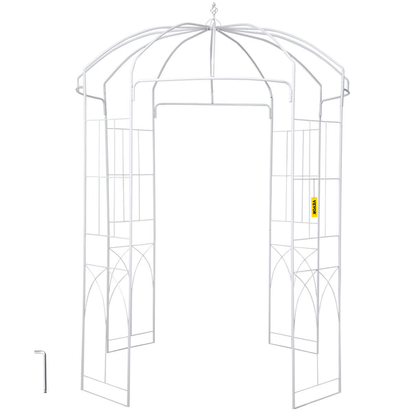 Birdcage Shape Garden Arbor, 9\' High x 6.6\' Wide, Heavy Duty Wrought Iron Arbor, Wedding Arch Trellis for Climbing Vines in Outdoor Garden, Lawn, Backyard, Patio, White