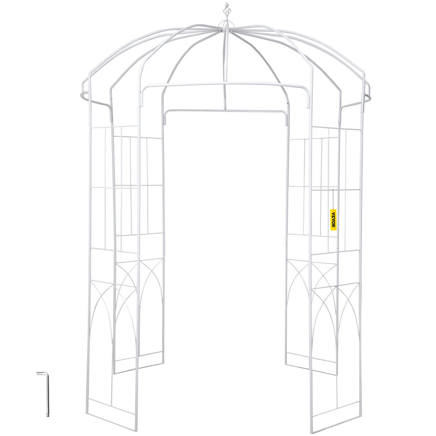 VEVOR Birdcage Shape Garden Arbor, 9\' High x 6.6\' Wide, Heavy Duty Wrought Iron Arbor, Wedding Arch Trellis for Climbing Vines in Outdoor Garden, Lawn, Backyard, Patio, White