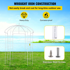 VEVOR Birdcage Shape Garden Arbor, 9\' High x 6.6\' Wide, Heavy Duty Wrought Iron Arbor, Wedding Arch Trellis for Climbing Vines in Outdoor Garden, Lawn, Backyard, Patio, White