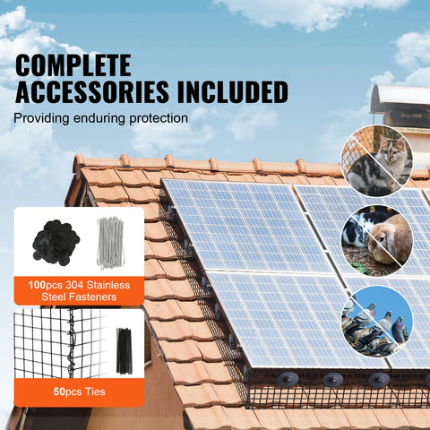 8in x 100ft Solar Panel Bird Guard Critter Guard Roll Kit 100pcs Fasteners