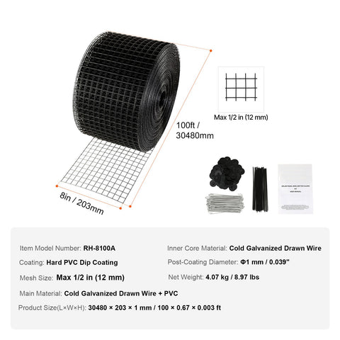 8in x 100ft Solar Panel Bird Guard Critter Guard Roll Kit 70pcs Fasteners
