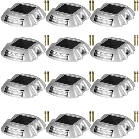 Driveway Lights 12-Pack Solar Driveway Lights Bright White with Screws Solar Deck Lights Outdoor Waterproof Wireless Dock Lights 6 LEDs for Path Warning Garden Walkway Sidewalk Steps