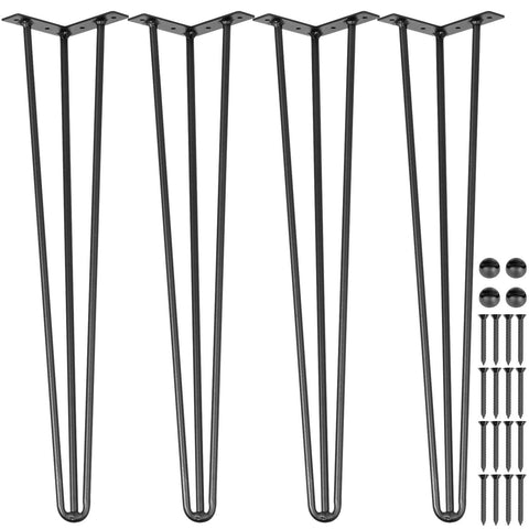 Hairpin Table Legs 24 inch Black Set of 4 Desk Legs Each 220lbs Capacity Hairpin Desk Legs 3 Rods for Bench Desk Dining End Table Chairs Carbon Steel DIY Table Legs Heavy Duty Furniture Legs