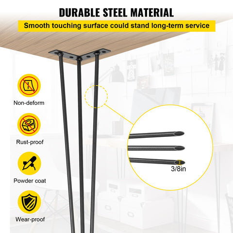 Hairpin Table Legs 30 inch Black Set of 4 Desk Legs Each 220lbs Capacity Hairpin Desk Legs 3 Rods for Bench Desk Dining End Table Chairs Carbon Steel DIY Table Legs Heavy Duty Furniture Legs
