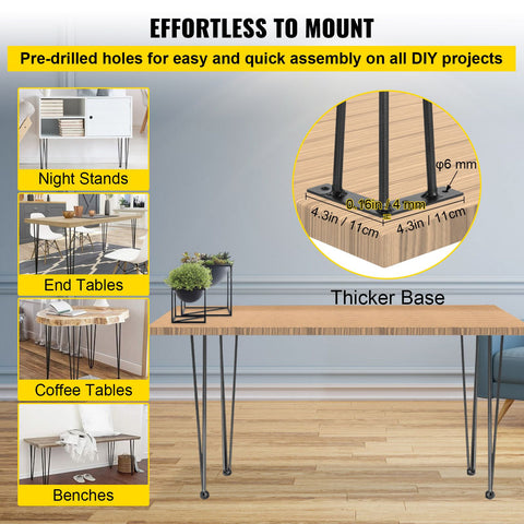 Hairpin Table Legs 30 inch Black Set of 4 Desk Legs Each 220lbs Capacity Hairpin Desk Legs 3 Rods for Bench Desk Dining End Table Chairs Carbon Steel DIY Table Legs Heavy Duty Furniture Legs