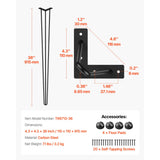 Hairpin Table Legs 36 inch, Set of 4 DIY Desk Table Legs 3 Rods Heavy Duty