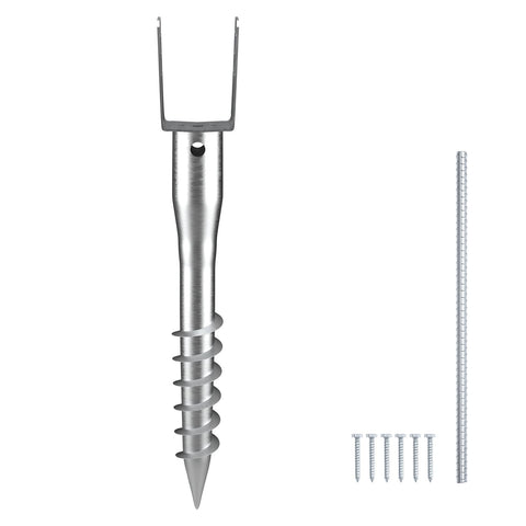 No Dig Ground Anchor, 1 Pack 10 x 7 x 70 cm DIY Screw in Post Stake, Includes 6 Lag Bolts & a Rebar, U-Shape Heavy Duty Steel Post Holder, Great for Mailbox Posts and Fence Posts