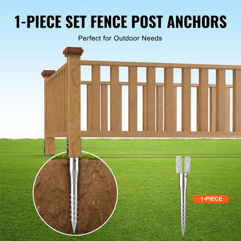 No Dig Ground Anchor, 1 Pack 10 x 7 x 70 cm DIY Screw in Post Stake, Includes 6 Lag Bolts & a Rebar, U-Shape Heavy Duty Steel Post Holder, Great for Mailbox Posts and Fence Posts