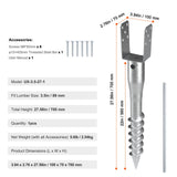 No Dig Ground Anchor, 1 Pack 10 x 7 x 70 cm DIY Screw in Post Stake, Includes 6 Lag Bolts & a Rebar, U-Shape Heavy Duty Steel Post Holder, Great for Mailbox Posts and Fence Posts