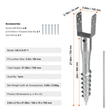 No Dig Ground Anchor, 1 Pack 10 x 7 x 70 cm DIY Screw in Post Stake, Includes 6 Lag Bolts & a Rebar, U-Shape Heavy Duty Steel Post Holder, Great for Mailbox Posts and Fence Posts