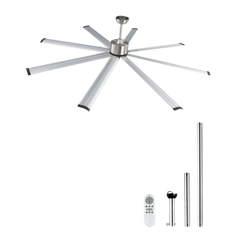 213 cm Ceiling Fan No Light, 6-Speed Remote Control, Aluminum 8-Blade, Reversible DC Motor, Modern Low Profile Flush Mount Fan for Bedroom, Living Room, Patio, Indoor/Outdoor, Brushed Nickel