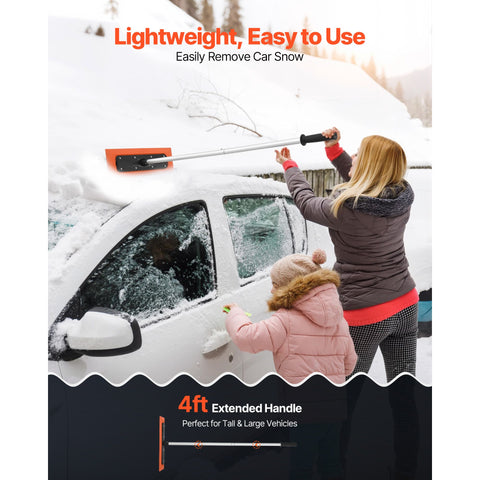 VEVOR Snow Roof Rake, 1.2m Long Reach Car Roof Snow Scraper, 45cm Foam Blade for No Scratches, Non-Slip Handle, Lightweight Snows Removal Tool for Vehicle Garage Rooftop Leaves Debris Clearing