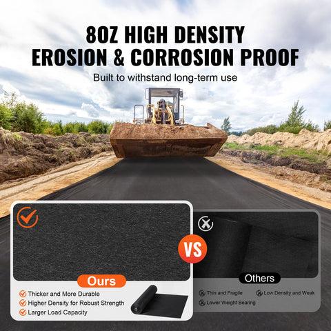 Non Woven Geotextile Fabric Under Gravel, 6x100FT 8OZ Driveway Fabric Landscape Fabric, Heavy Duty Weed Barrier Fabric, Ground Cover Weed Control Fabric, French Drains Drainage Fabric, Black