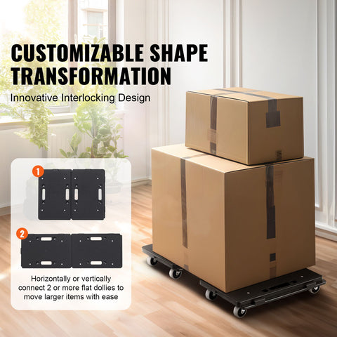 Furniture Dolly, 500 lbs Capacity Each Count, Furniture Mover with Wheels, Portable Moving Rollers 4 Wheels Heavy Duty, Small Flat Dolly Cart with Interlocking for Heavy Furniture, 2 Pack, Black