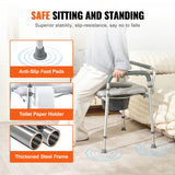 Commode Chair, Bedside Commode with Padded Seat and Arms, 7-Level Adjustable Height, 5.8L Removable Bucket, Easy to Assemble, 350 LBS Capacity, Raised Toilet Seat for Adults Seniors