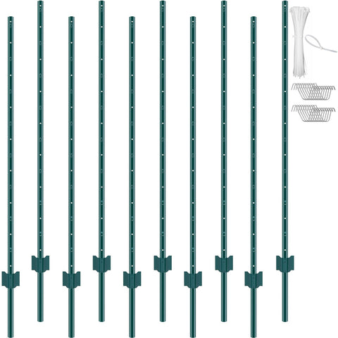 5 Feet Fence Post 10 Pack T-Post Heavy Duty Metal Fence Posts Green