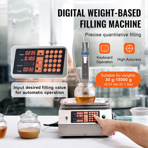 Liquid Filling Machine, 30-15000 g Weighing Capacity, Automatic Bottle Filler Machine Bottling Machine Digital Control for Milk, Water, Oil, Wine, Beverage, Detergent, Shampoo (Single Nozzle)