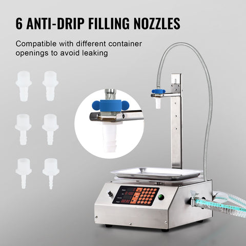 Liquid Filling Machine, 30-15000 g Weighing Capacity, Automatic Bottle Filler Machine Bottling Machine Digital Control for Milk, Water, Oil, Wine, Beverage, Detergent, Shampoo (Single Nozzle)