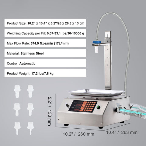 Liquid Filling Machine, 30-15000 g Weighing Capacity, Automatic Bottle Filler Machine Bottling Machine Digital Control for Milk, Water, Oil, Wine, Beverage, Detergent, Shampoo (Single Nozzle)