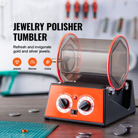Jewelry Polisher Tumbler, 11lbs/5kg Capacity Mini Rotary Tumbler Machine with 0-60 Minutes Timer, 5 Speeds Jewelry Rotary Finisher for Surface Polishing Grinding Buffing Gemstones Jewels Coins