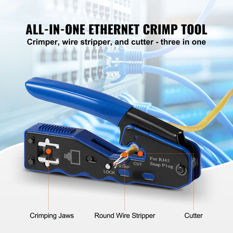 RJ45 Crimp Tool Kit, Cat5e/Cat6/Cat6a Ethernet Crimper Crimp Pliers for 8-Pin Modular Plugs with 20pcs Pass-Through Connectors and Covers, Wire Stripper and Network Tester
