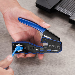 VEVOR RJ45 Crimp Tool Kit, Cat5e/Cat6/Cat6a Ethernet Crimper Crimp Pliers for 8-Pin Modular Plugs with 20pcs Pass-Through Connectors and Covers, Wire Stripper and Network Tester