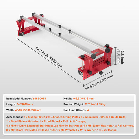 Router Sled, 1625 mm, Portable and Easy to Adjust Slab Flattening Jig, DIY Woodworking Router Sled for Flattening Slabs, Slab Guide Jig Trimming Planing Machine for Wood Flattening, Home DIY