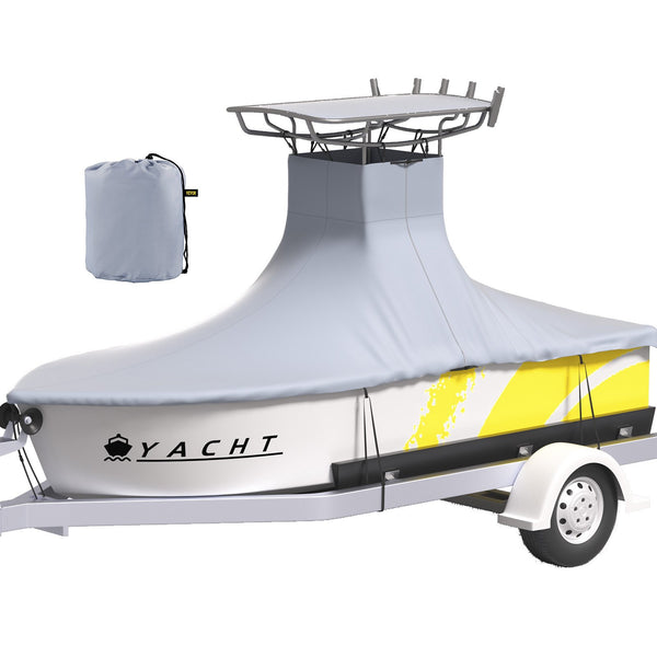 T-Top Boat Cover, Fit for 22\'-24\' Boat, Heavy Duty 600D Marine Grade Oxford Hard Top Cover, UV Resistant Waterproof Center Console Boat Cover with 2 Support Poles and 7 Wind-Proof Straps, Gray