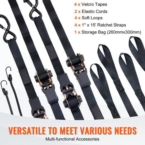 4 Pack Ratchet Tie Down Straps 2200 lbs 1"x15' Heavy Duty for Cargo