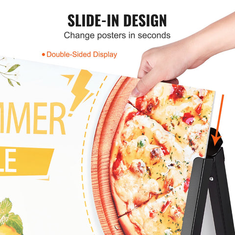 A Frame Sidewalk Sign, 61x91cm Heavy Duty Slide-in Signboard Holder, Double-Sided Folding Sandwich Board Signs, Steel Pavement Sign Poster for Outdoor Business Street Advertising (Frame only)