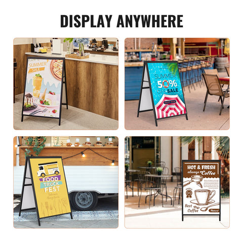 A Frame Sidewalk Sign, 61x91cm Heavy Duty Slide-in Signboard Holder, Double-Sided Folding Sandwich Board Signs, Steel Pavement Sign Poster for Outdoor Business Street Advertising (Frame only)