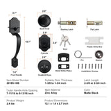 Front Door Handle and Deadbolt Set, Matte Black Front Door Lock Set with Interior Knob, Single Cylinder Handleset Adjustable Hole Spacing, for Right and Left Handed Entrance and Front Door